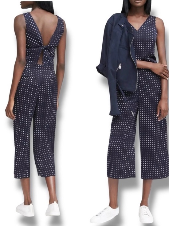 Banana Republic Pants - Banana Republic Polka Dot Twist Back Crop Wide Leg Jumpsuit size 8 classic
